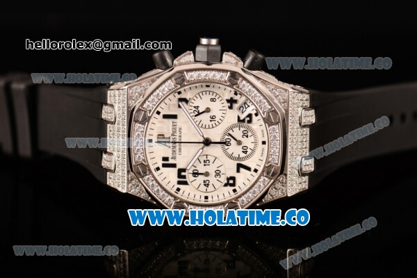 Audemars Piguet Royal Oak Offshore Miyota OS20 Quartz Diamonds/Steel Case with White Dial and Arabic Numeral Markers - Diamonds Bezel (EF) - Click Image to Close